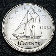 1983 Canada 10-cent, Bluenose, Circulation