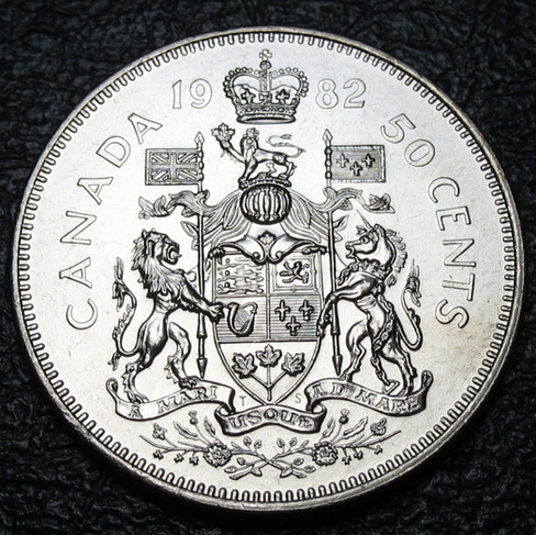 1982 Canada 50-cent, Coat of Arms, High Relief, Circulation