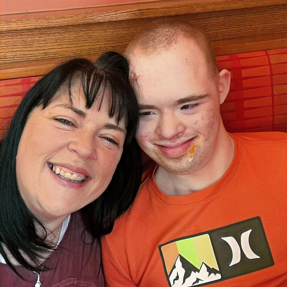 The author sharing a moment of fun with one of her sons.