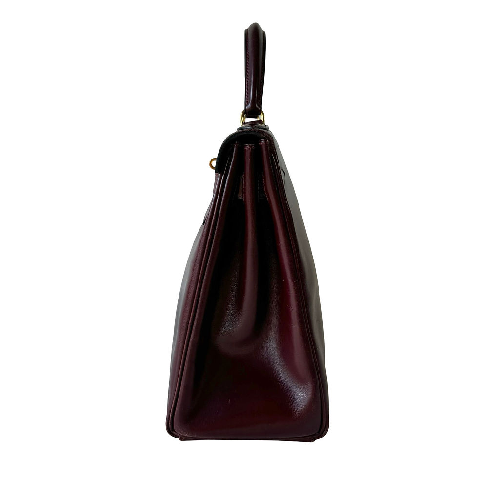 Miniatyrbilde: HERMÈS KELLY 32 RETOURNE BOX CALF BURGUNDY GHW