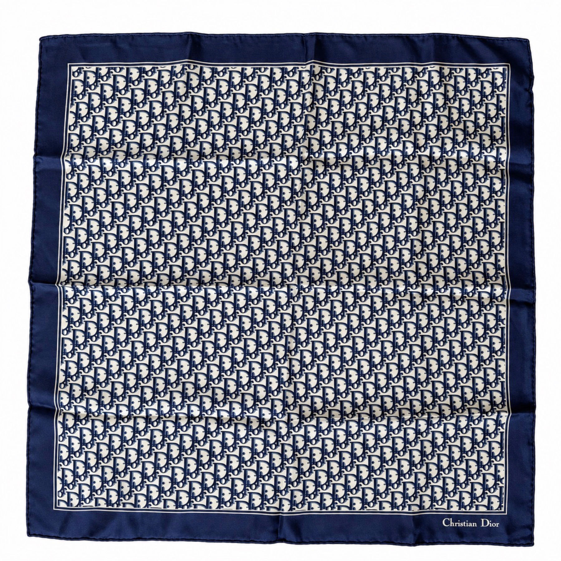 CHRISTIAN DIOR SILK TROTTER SCARF NAVY 38x38cm