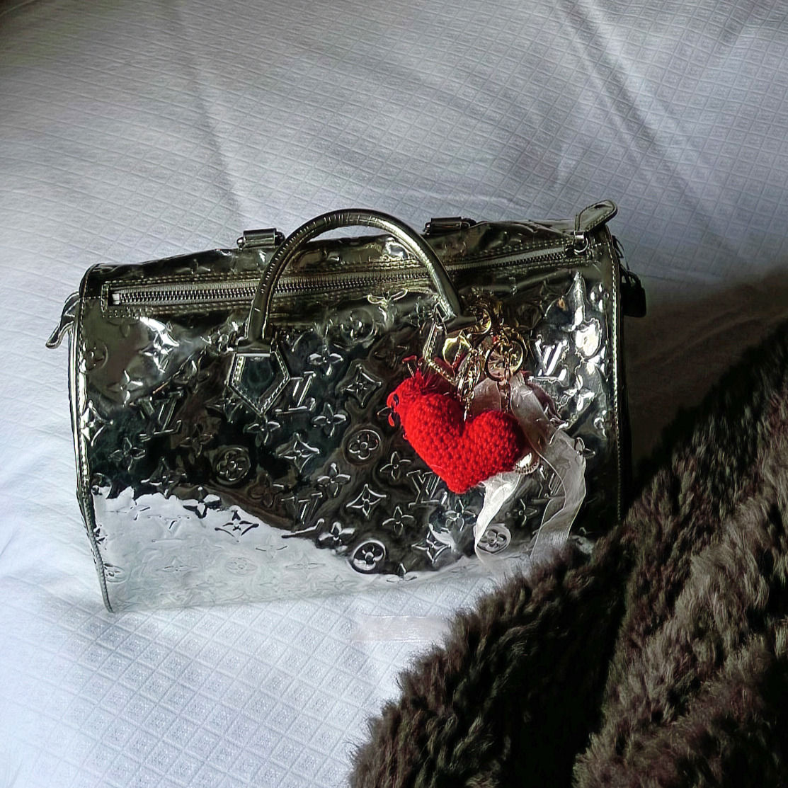 LOUIS VUITTON SPEEDY 35 MIRROR MONOGRAM SILVER