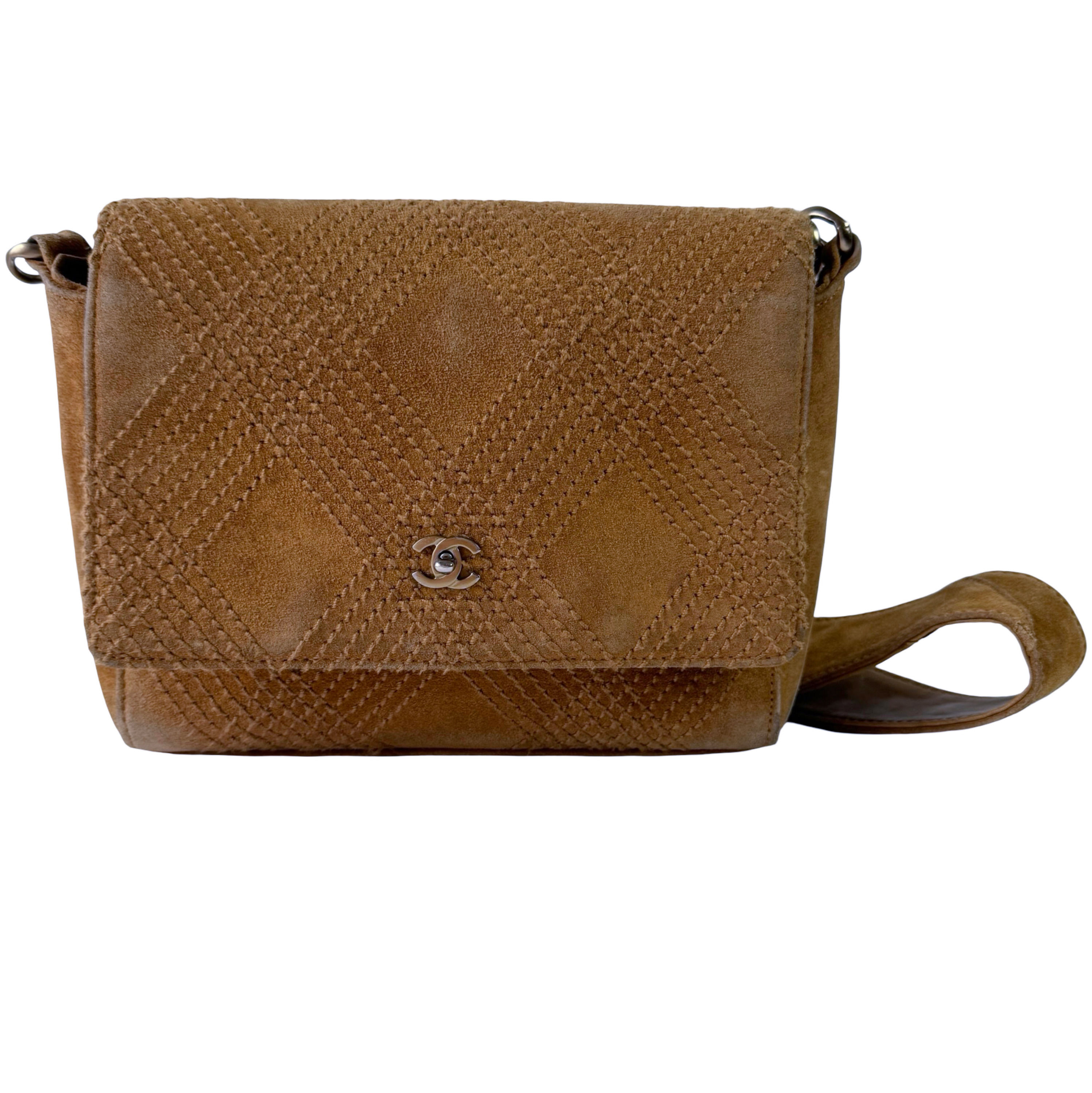 CHANEL SUEDE SHOULDER BAG CAMEL
