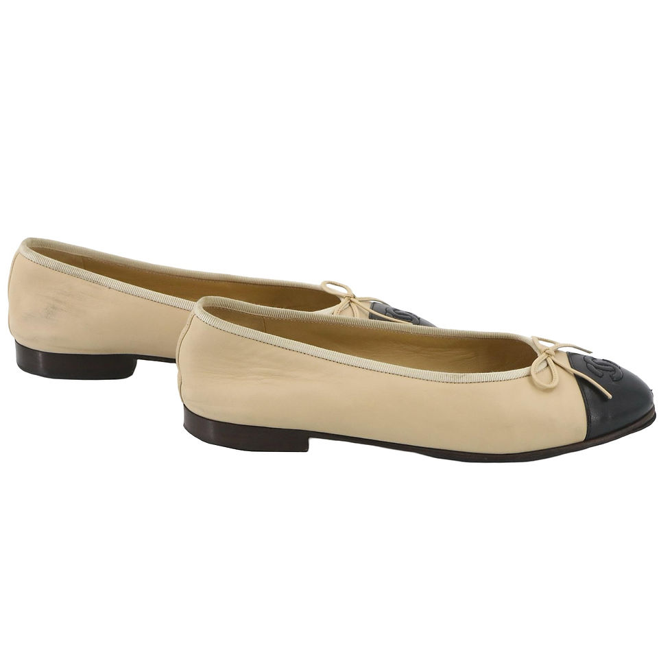 Miniatyrbilde: CHANEL LEATHER BALLERINAS BEIGE/BLACK STR. 37.5