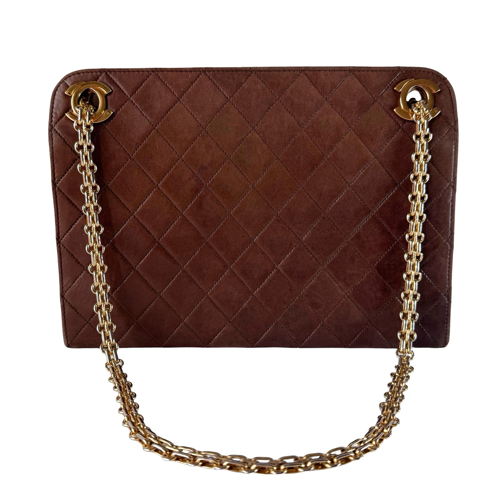 CHANEL BROWN LAMBSKIN SHOULDER BAG GHW