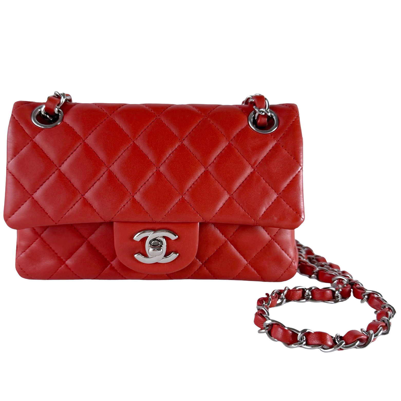CHANEL MINI RECTANGULAR FLAP BAG RED SHW