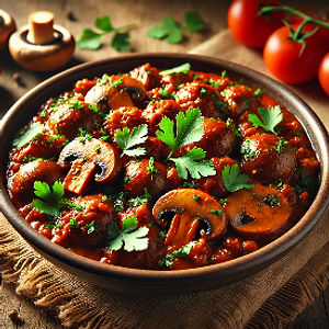 Mushroom Masala Served with Mint Chutney & Kasundi Onion