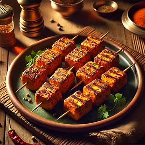 Paneer Seekh Kebab Served With Mint Chutney & Kasundi Onion