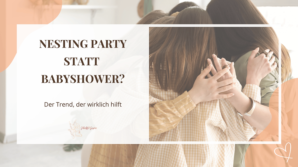 Gruppe von Freundinnen steht im Kreis zusammen – gemeinsame Unterstützung bei der Nesting Party