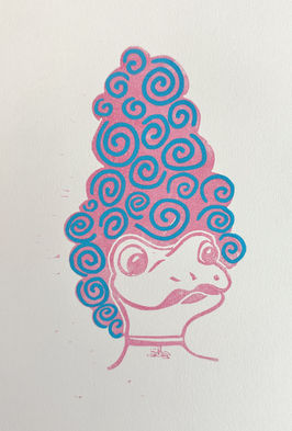 Pink frog head with marie antoinette purple wig