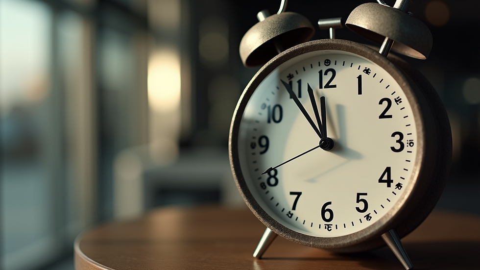 Eye-level view of a clock showing the time saved