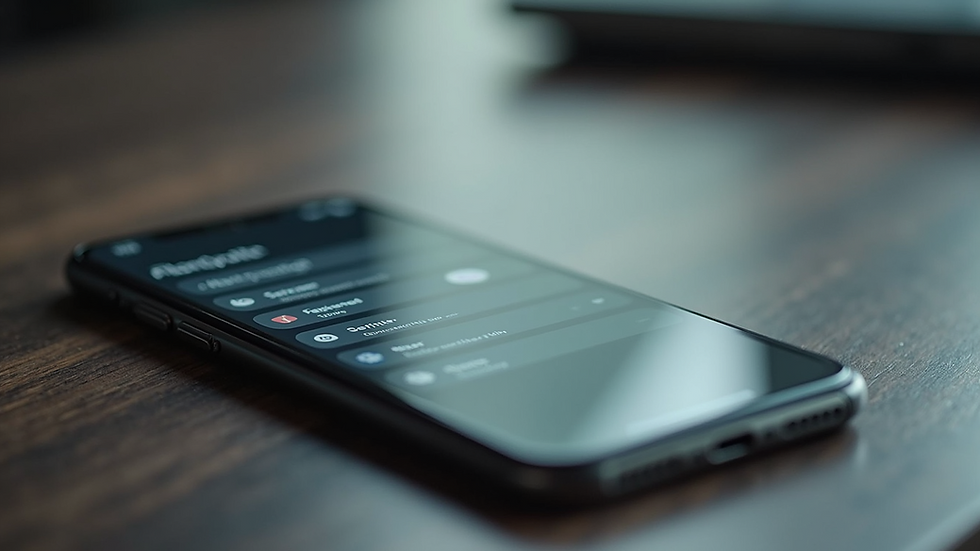 High angle view of an iPhone on a desk with keyboard shortcuts settings on screen