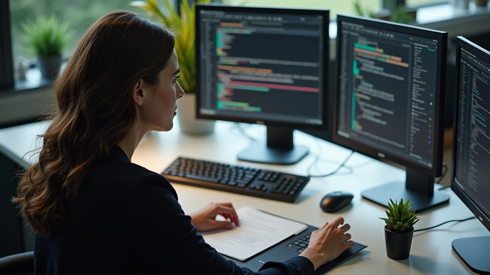 High angle view of a transcriptionist working on a computer