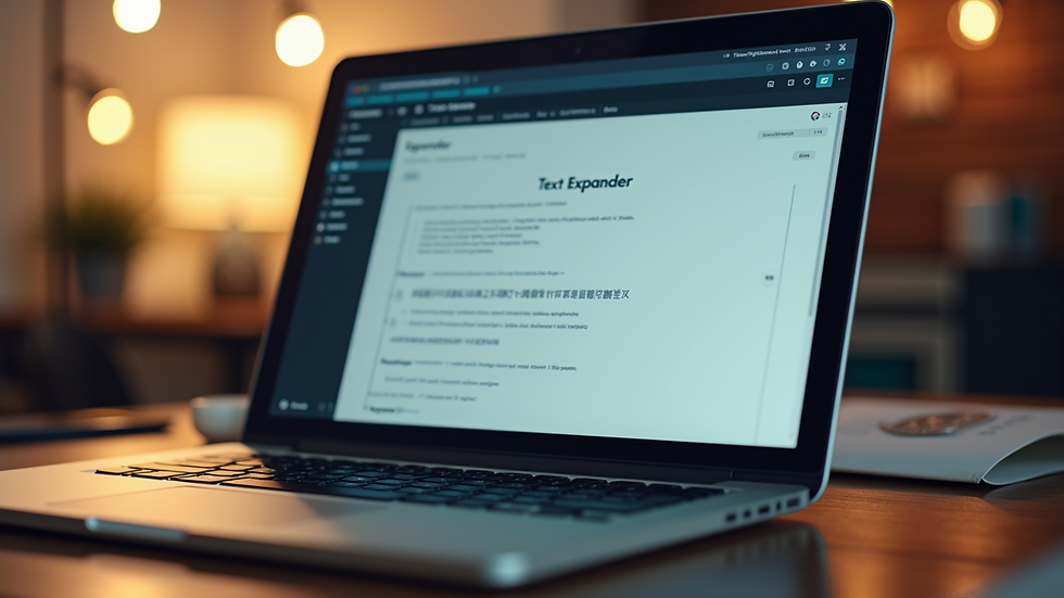 Eye-level view of a laptop screen displaying text expander software interface