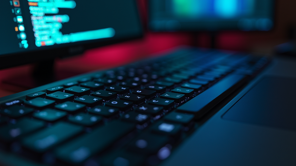 Close-up view of a computer keyboard with a SpeedType shortcut list on screen