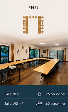 Salle de formation de 70 m² en configuration en U.