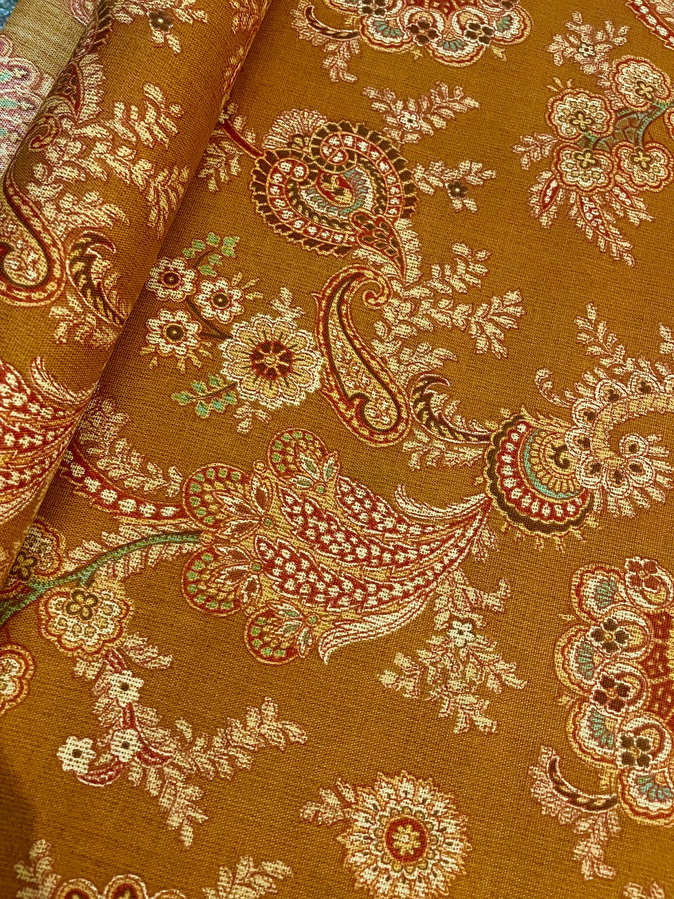 Thumbnail: Turmeric Paisley Print, Fabric by Yard