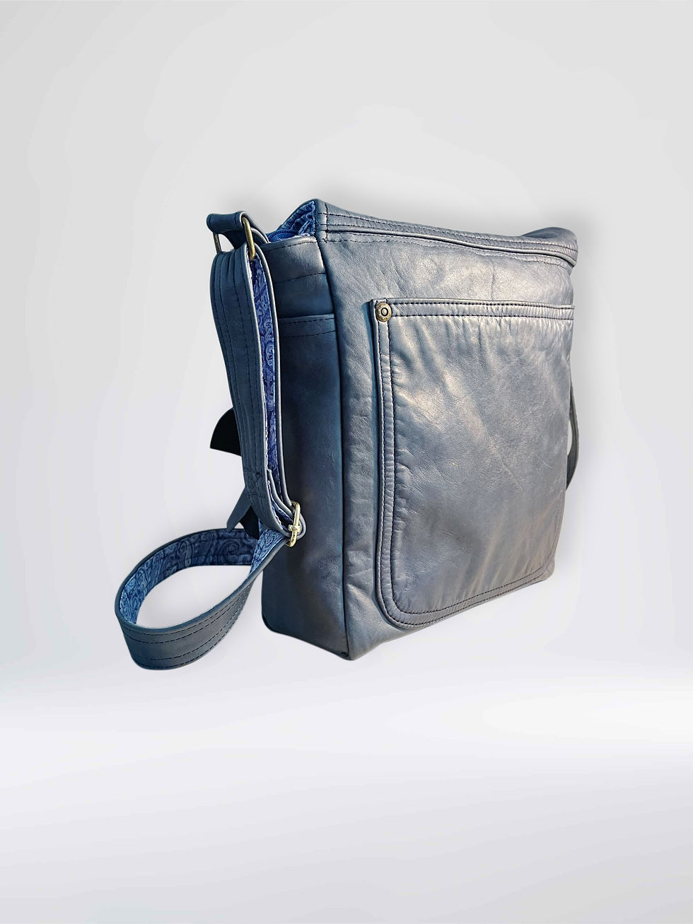 Thumbnail: Ruffled Blue Jean Leather Bag, 100% Genuine Leather