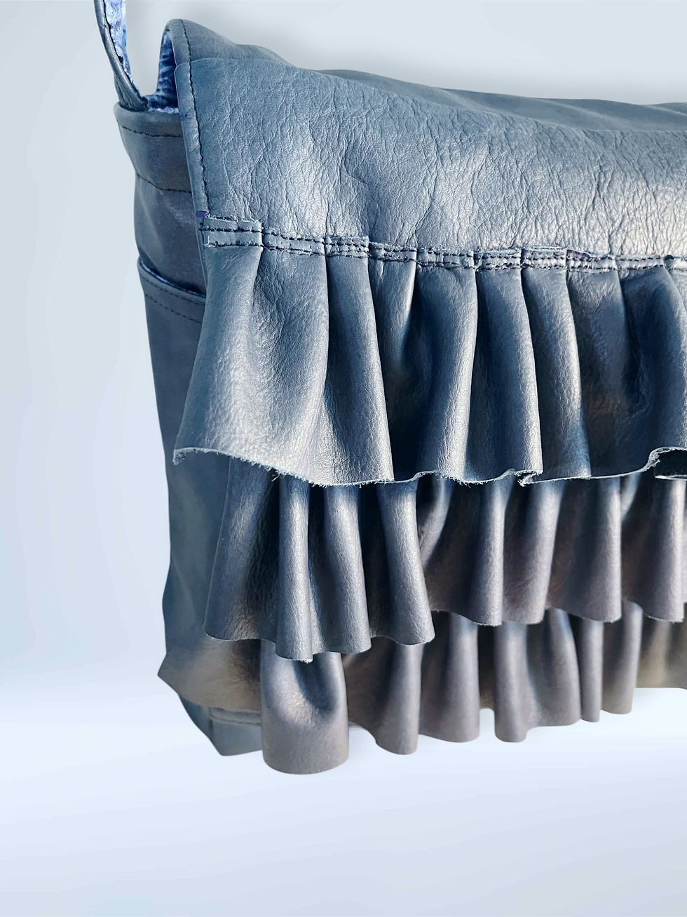Thumbnail: Ruffled Blue Jean Leather Bag, 100% Genuine Leather