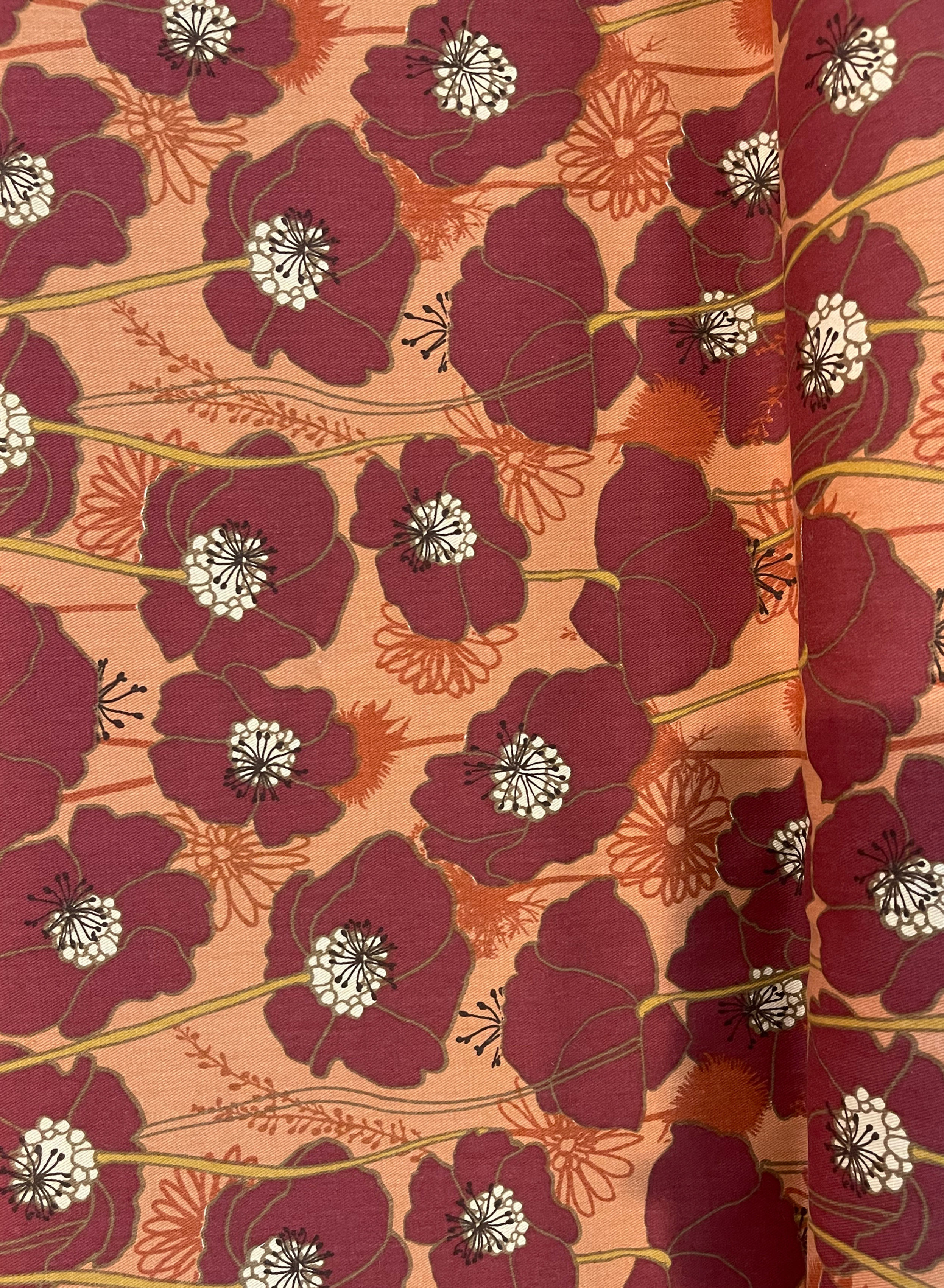 Brick Red Flowers, Fabric by Yard