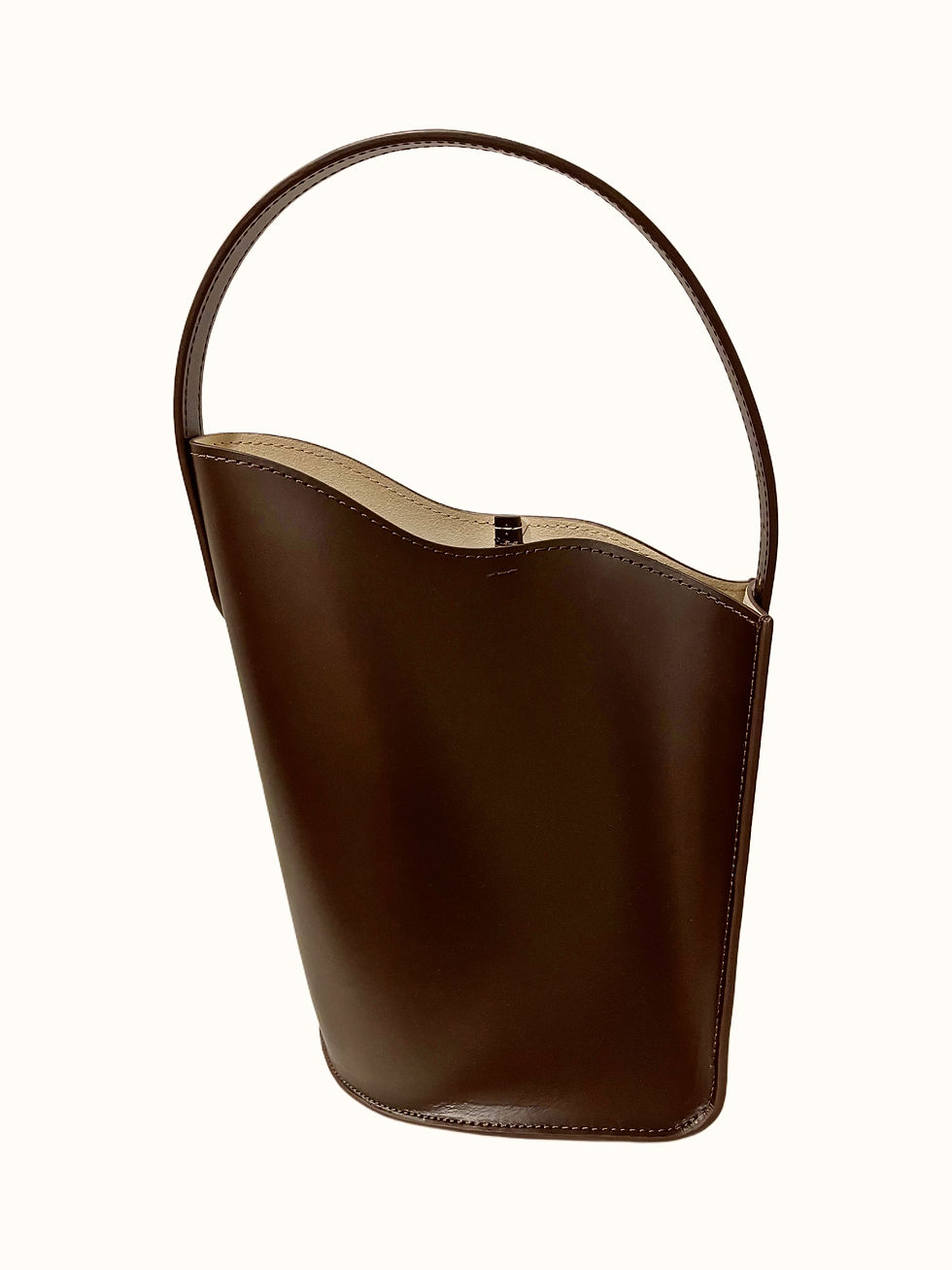 Thumbnail: 100% Genuine Leather Bucket Handbag, Asymmetrical, Dark Brown