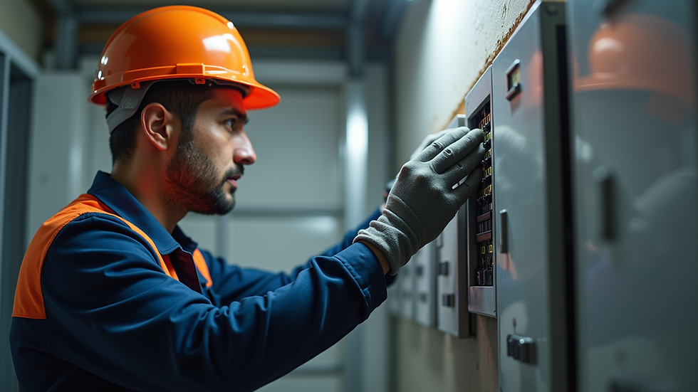 Eye-level view of a master electrician inspecting electrical wiring