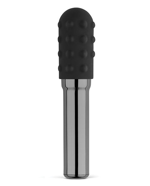 Thumbnail: Le Wand Grand Chrome Bullet Rechargeable Vibrator w/Silicone Textured Ring - Bla