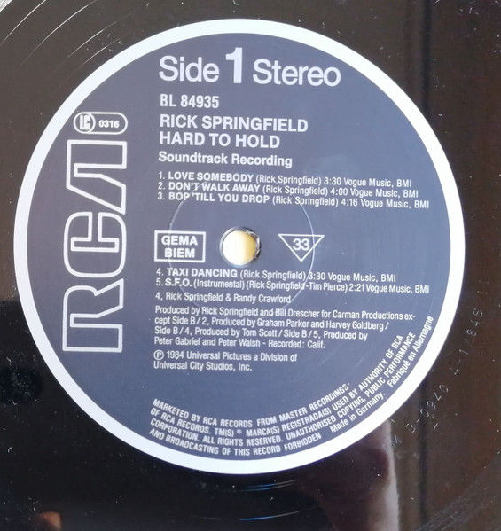 Miniaturbild: Rick Springfield - Hard To Hold - Soundtrack Recording (1984)