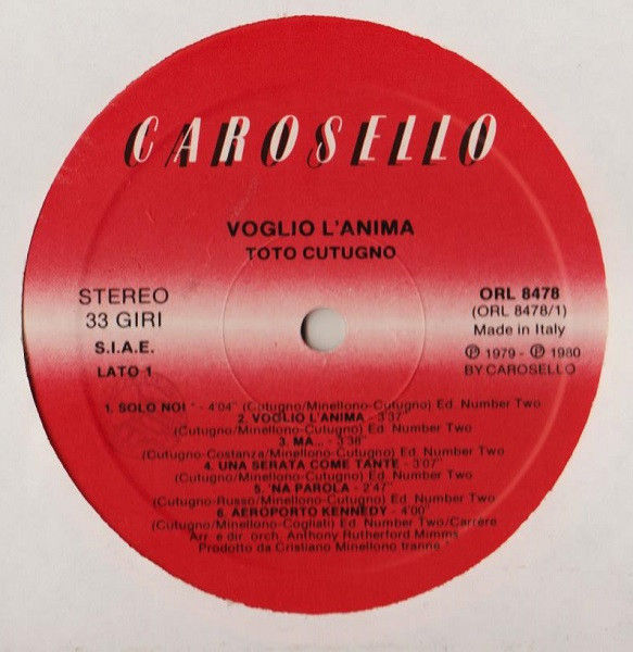 Miniature : Toto Cutugno - Voglio L'Anima (1980)