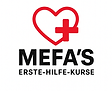 MEFA'S Erste-Hilfe-Kurse Logo: Ein rotes Herz mit einem weißen Kreuz in der Mitte.