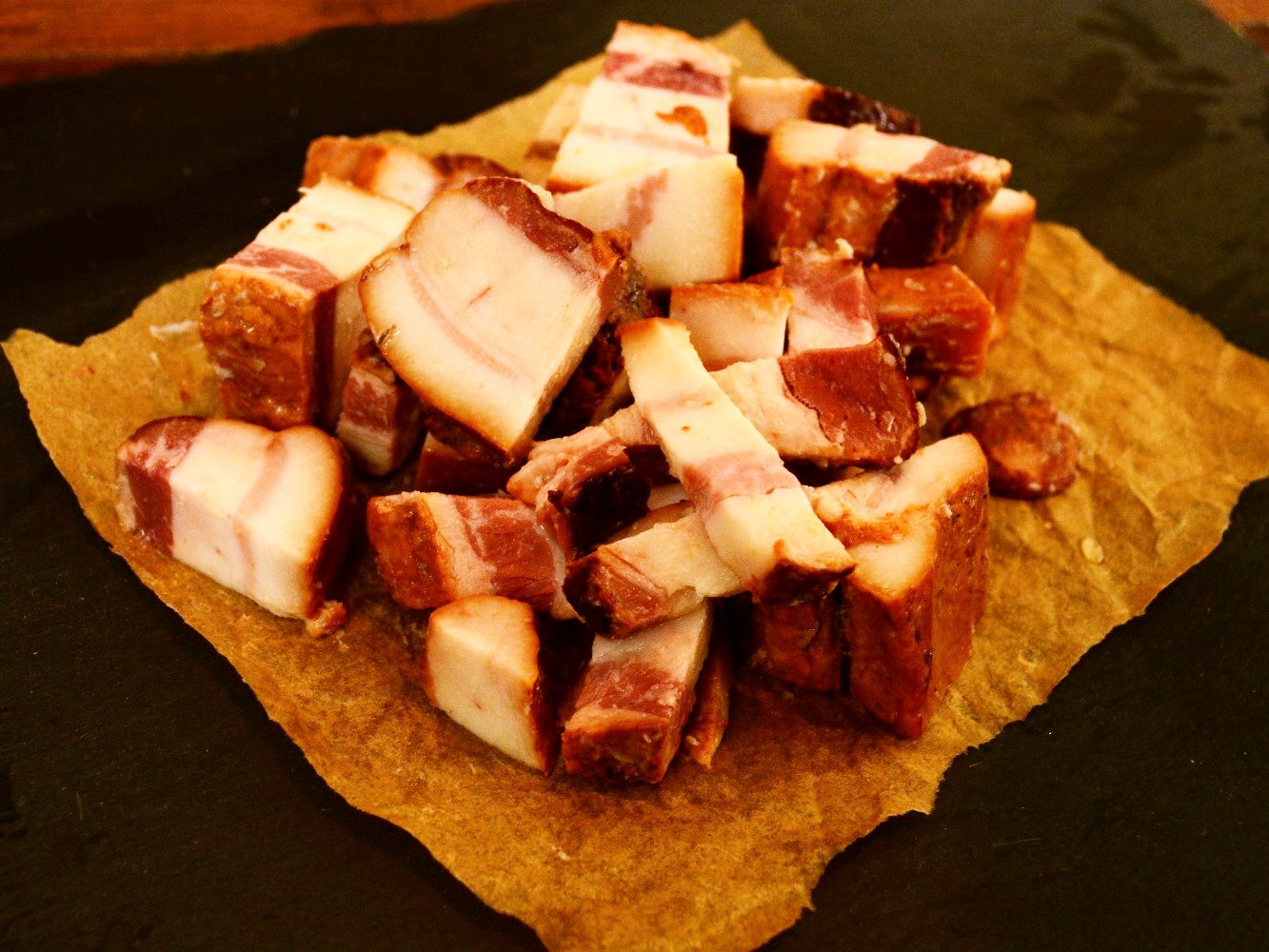 Hickory Smoked Bacon Ends, Chopped Two Packs, 1lb ea. $2.25/serving