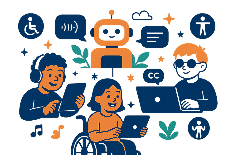 Illustration of the kids with special needs using e-learning platforms