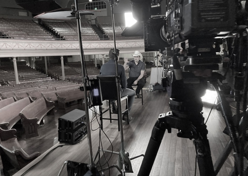 Country superstar Brad Paisley on the Ryman Auditorium stage talking to NBC's Willie Geist