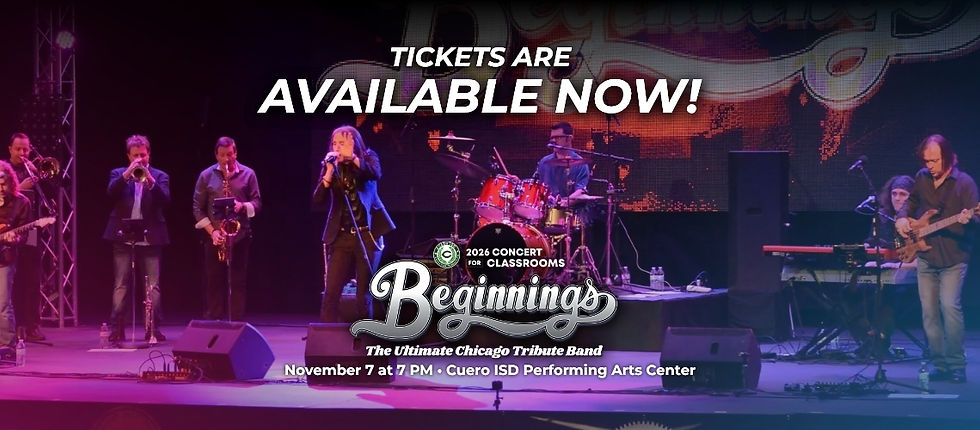 Tickets are now available for the 2026 Concert for Classrooms featuring Beginnings: The Ultimate Chicago Tribute Band