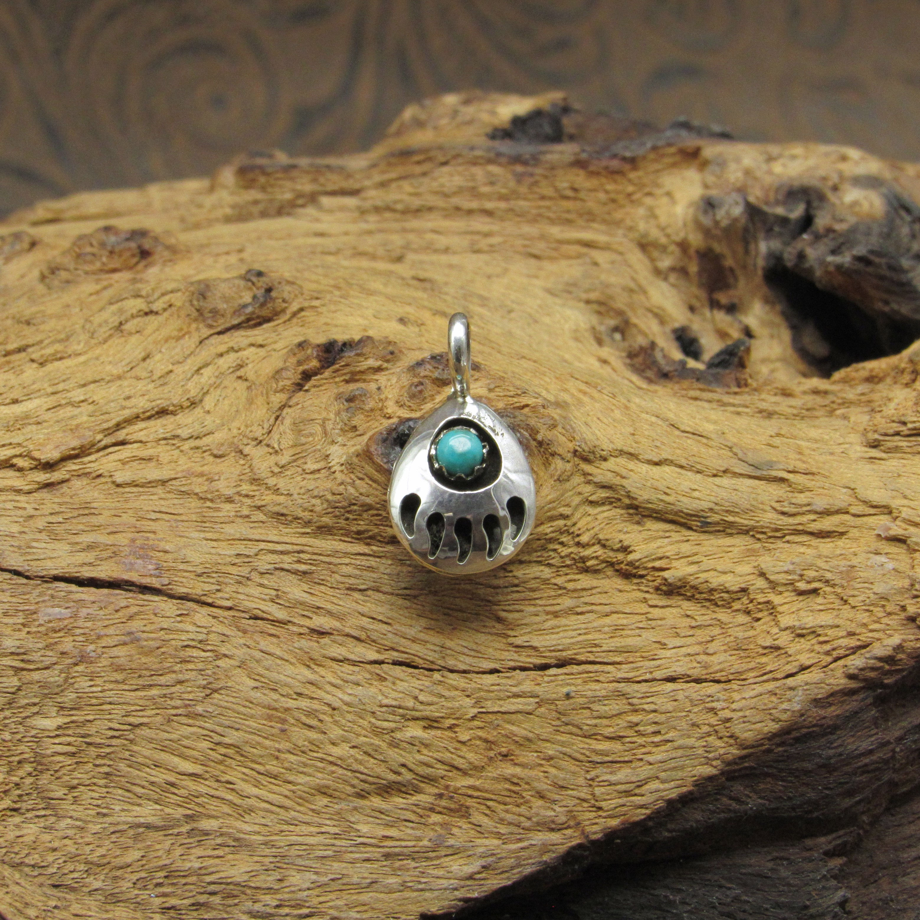 Sterling Silver and Green Turquoise Shadowbox Bear Paw Pendant