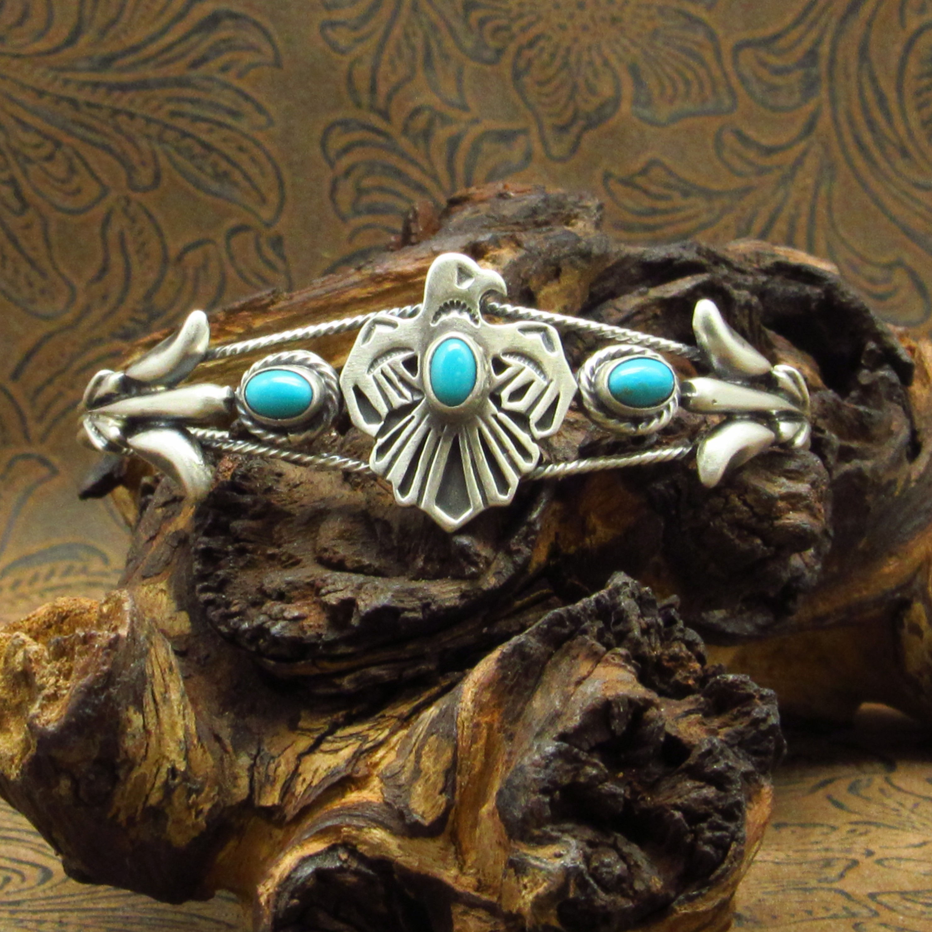 Sterling Silver Thunderbird Turquoise Wire Cuff Bracelet