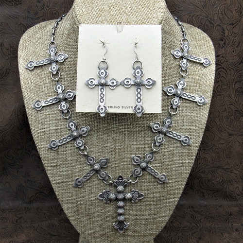 Southwestern Sterling Silver Cross Necklace And Earrings Set Mac's