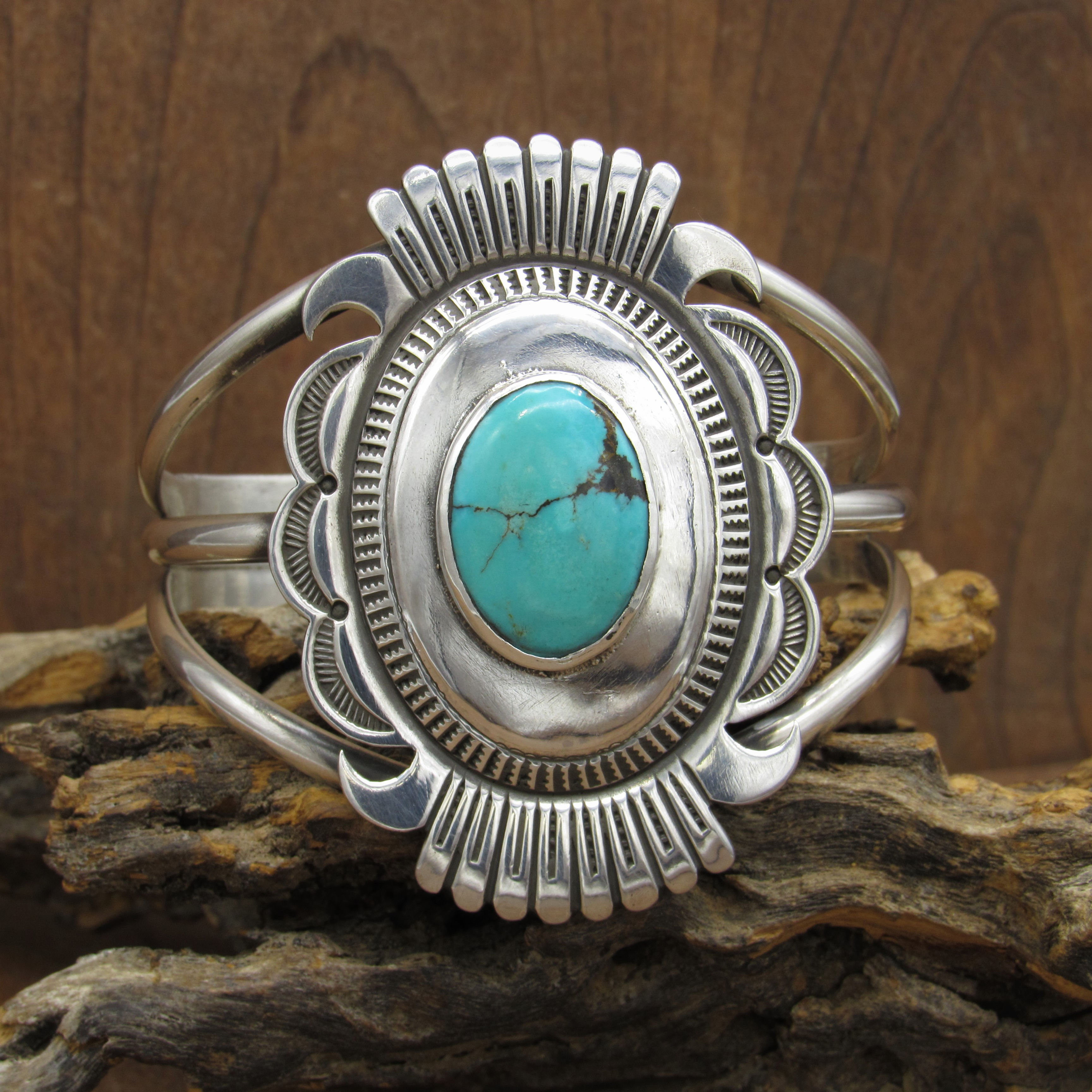 *Vintage Sterling Silver Turquoise Concho Cuff Bracelet