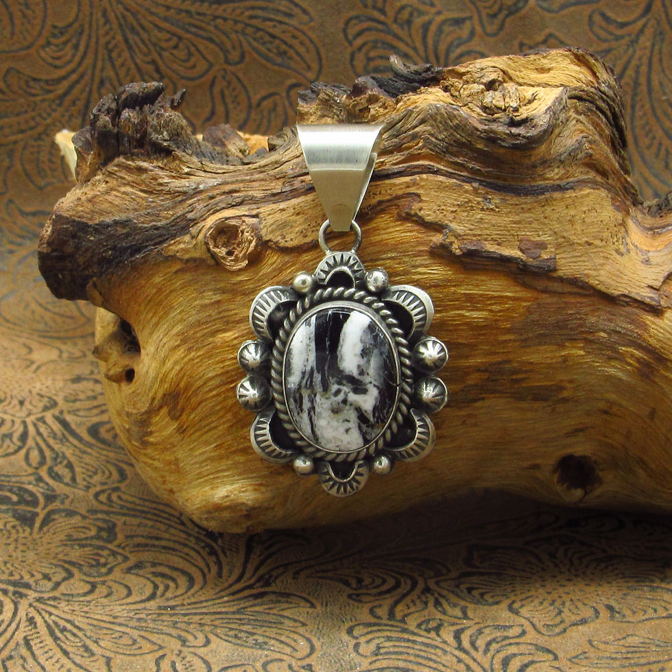 White Buffalo Pendant Hand Stamped Oxidized Sterling Silver
