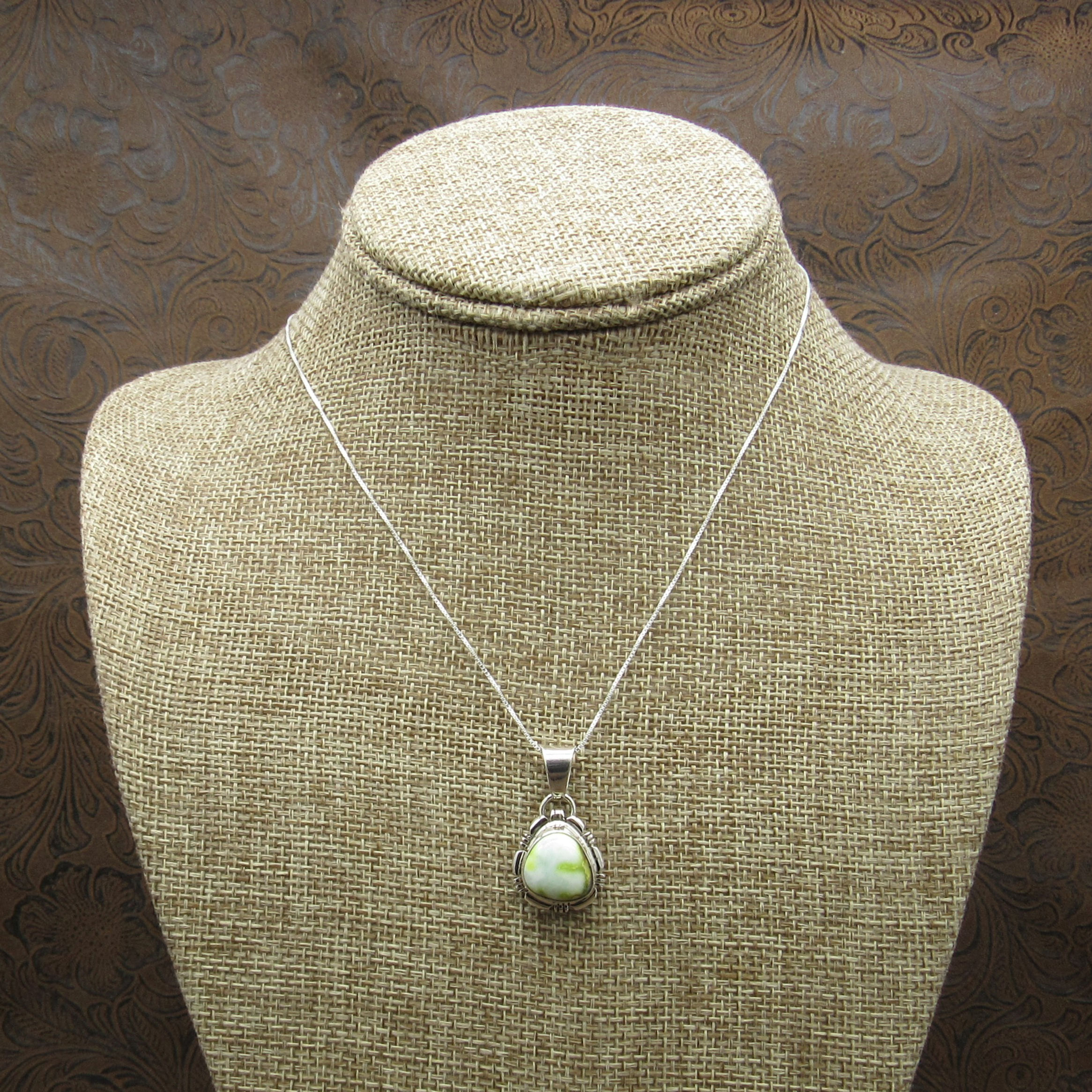 Sterling Silver Small Southwestern Styled Palomino Variscite Pendant Necklace