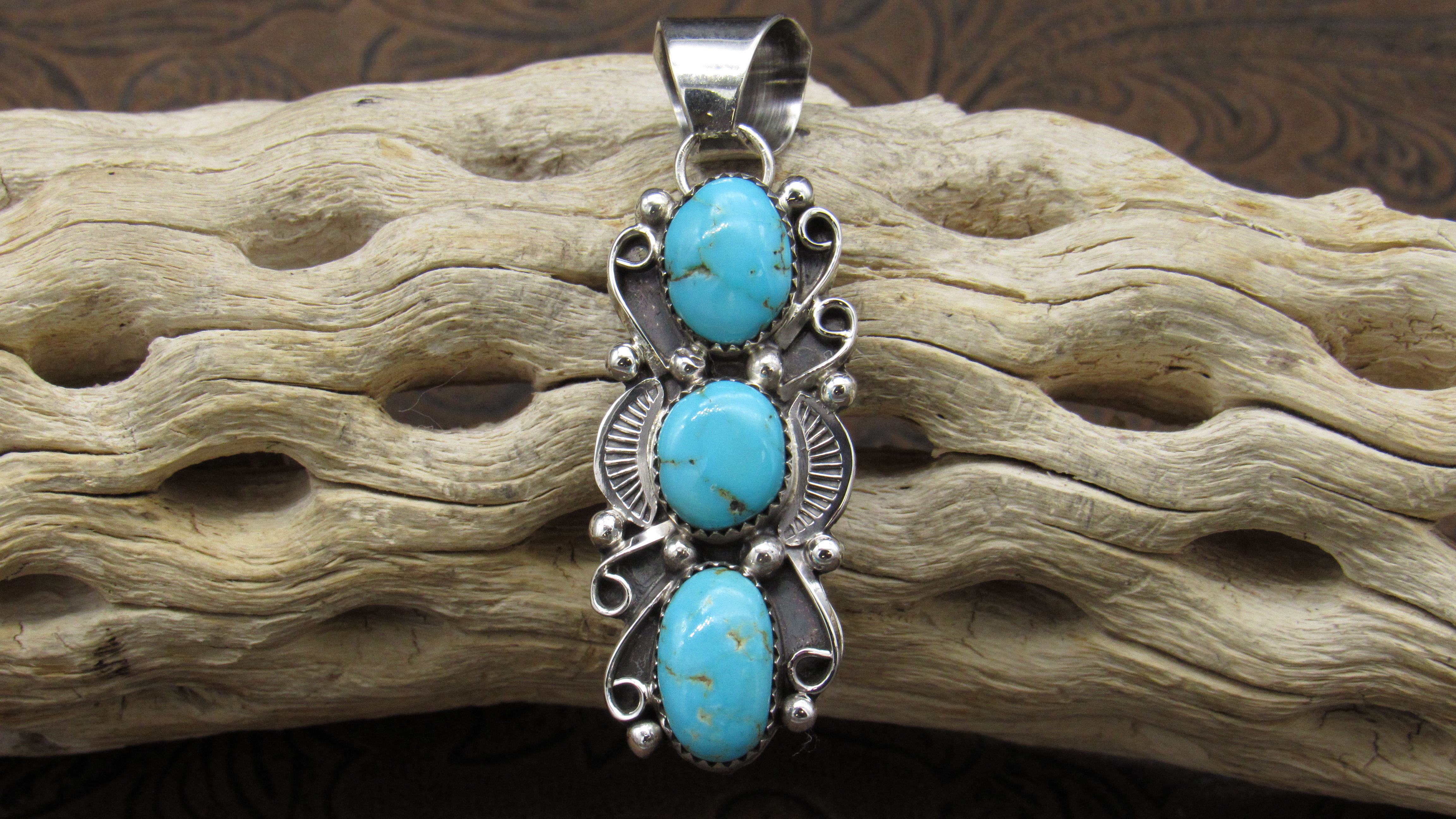 *Blue Turquoise Oxidized Sterling Silver Pendant