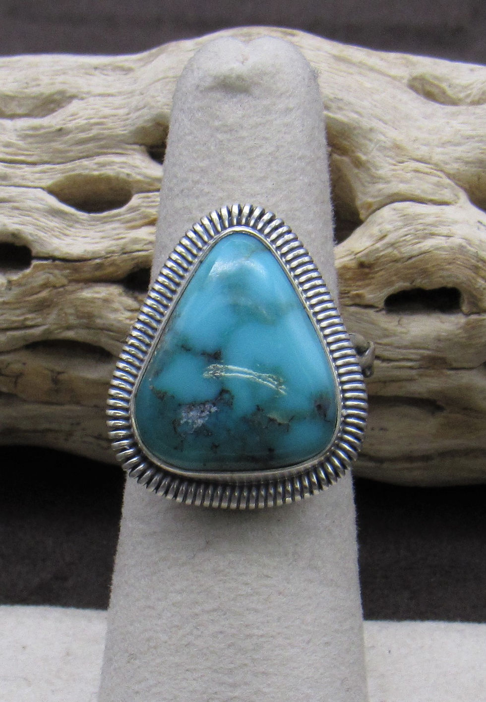 Beautiful Navajo Made Turquoise and Sterling Silver Triangle Ring Size 6 3/4