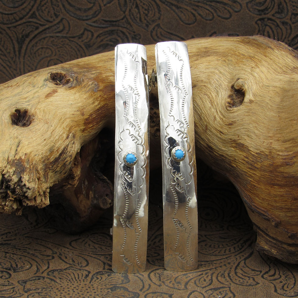 Two Southwestern Block Turquoise Sterling Silver Barrettes