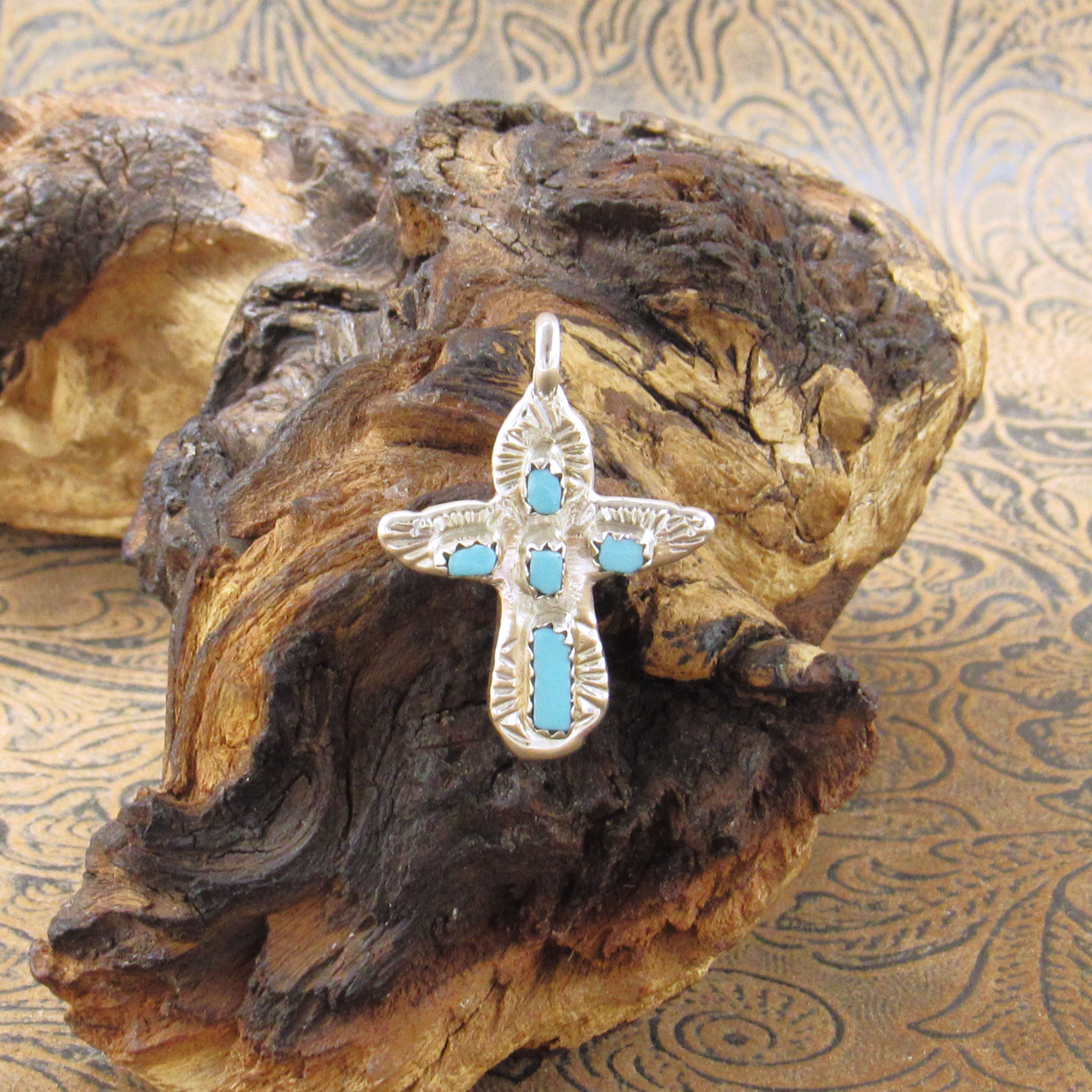 *Cecilia Iule Zuni Turquoise Sterling Silver Cross Pendant
