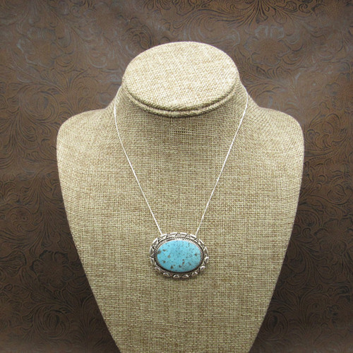 Navajo Sterling Silver Oval Turquoise Pendant Necklace | Mac's Indian ...