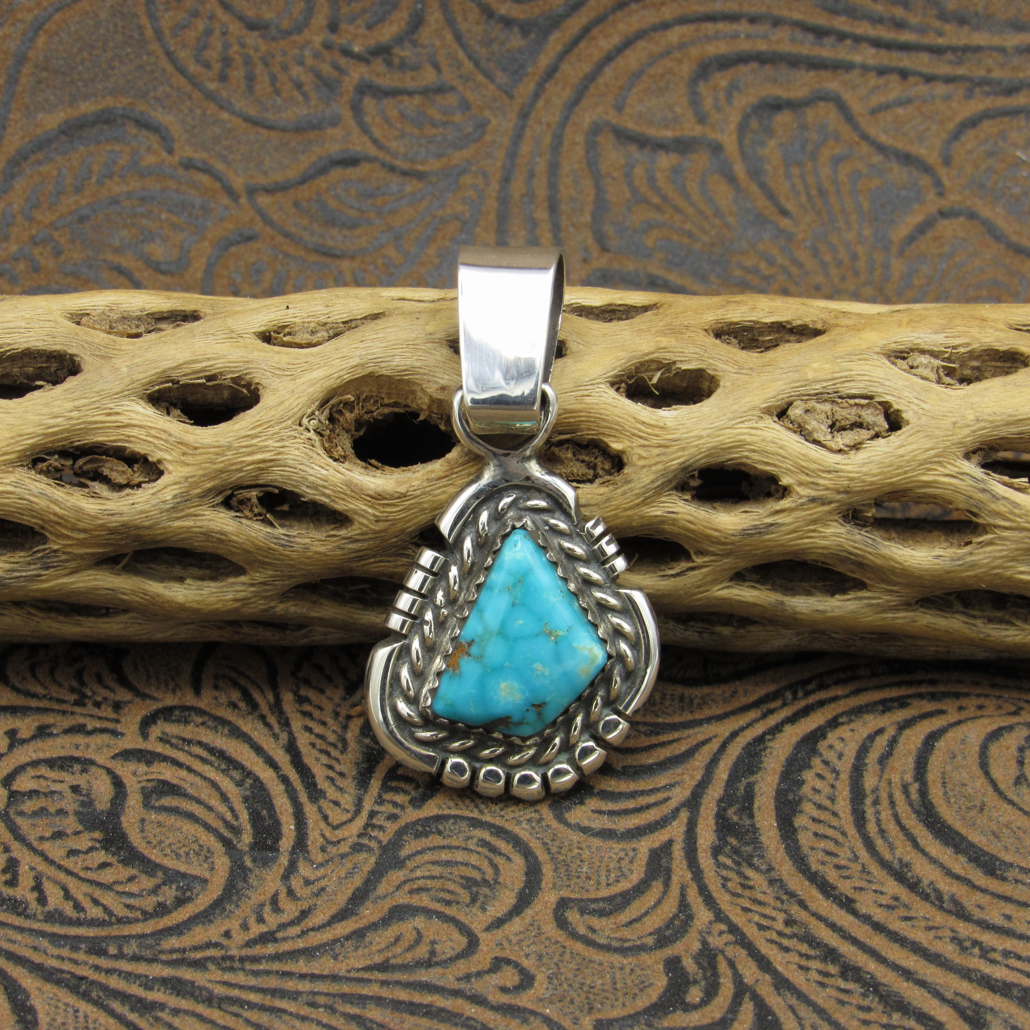 Southwestern Style Matrixed Turquoise Sterling Silver Pendant
