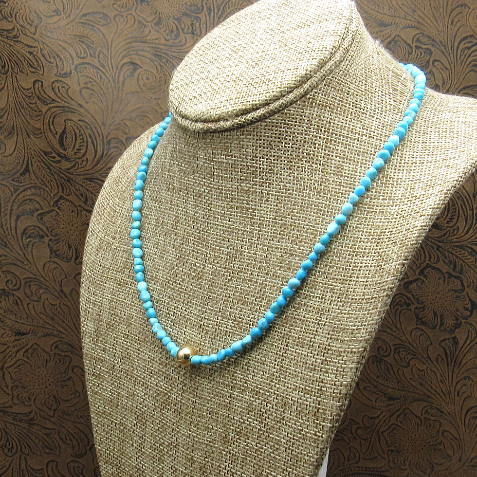 Thumbnail: *Small Polished Turquoise Nugget Gold Plated Bead Accent Necklace