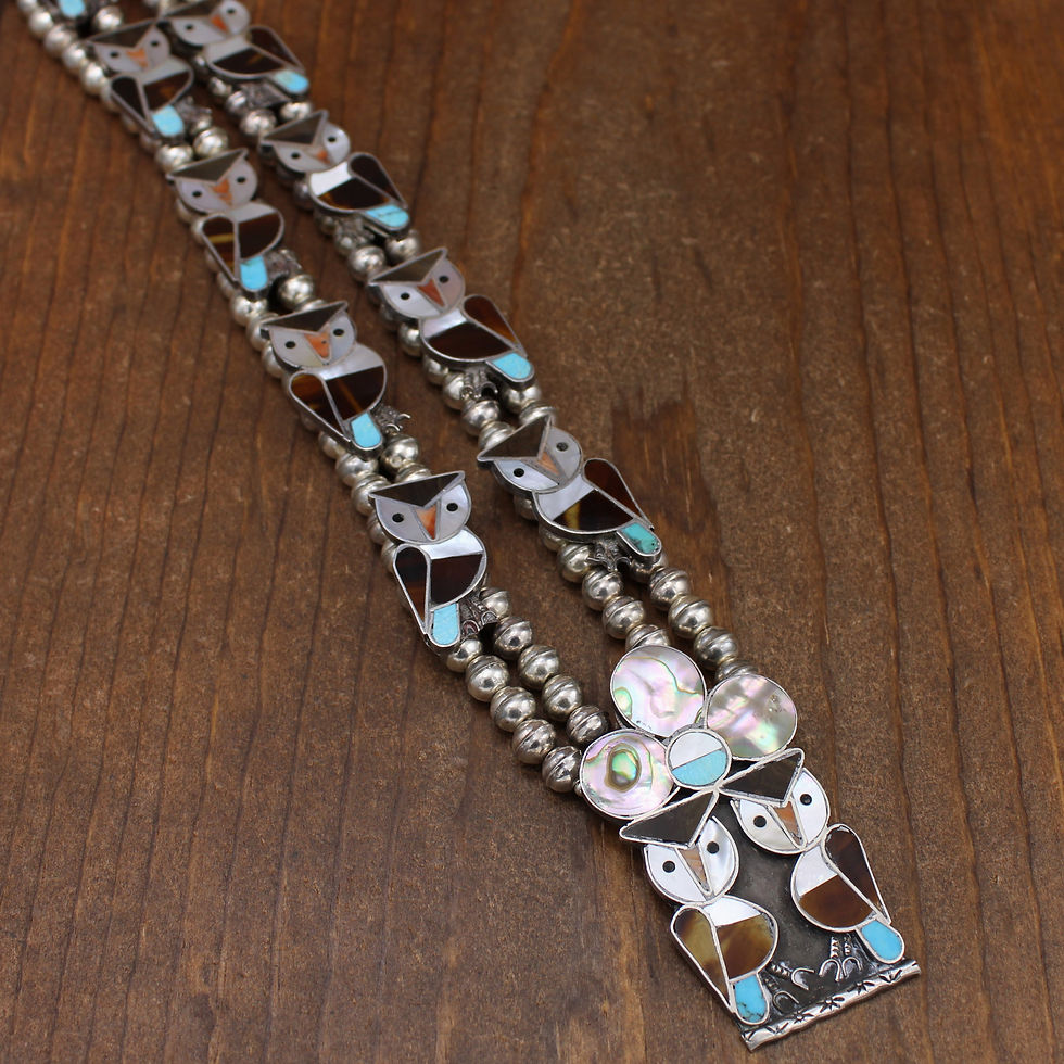 Thumbnail: *Sterling Silver Inlaid Owl Squash Blossom Necklace