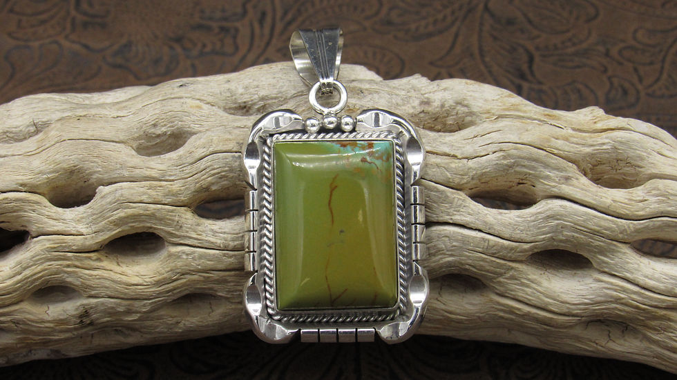 Green Turquoise Square Sterling Silver Pendant