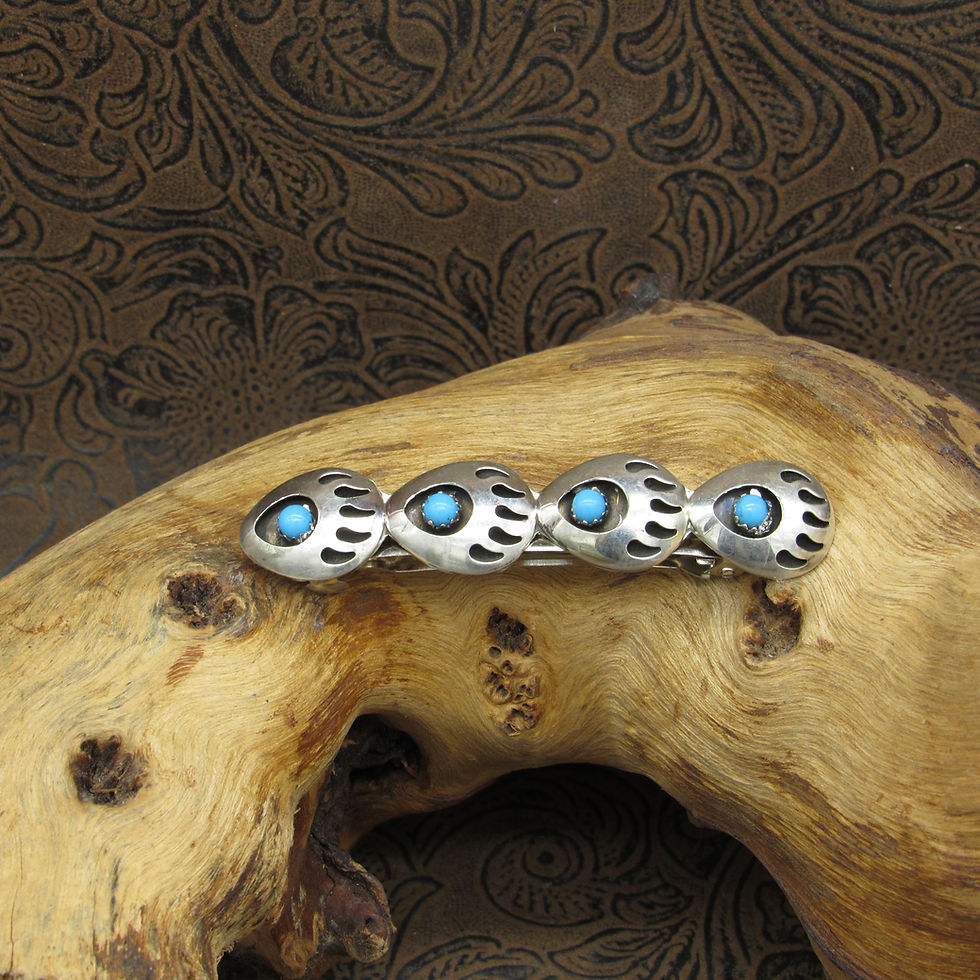 Sterling Silver Turquoise Bear Paw Shadow Box Barrette